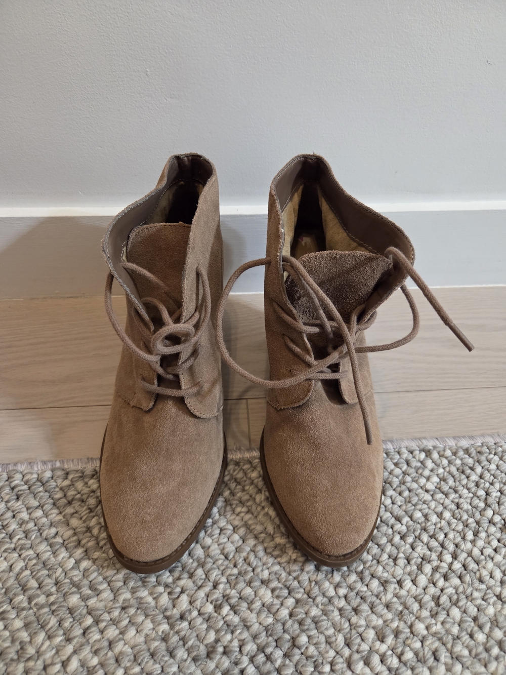 Jessica Simpson Taupe Suede Lace-Up Ankle Booties